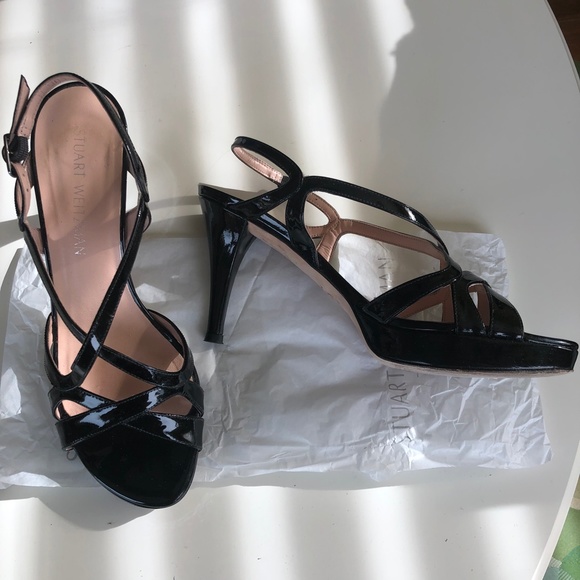 Stuart Weitzman Axis Black Patent Leather Women's Platform Sandals US 8W - Picture 3 of 8